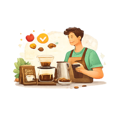 Ilustração de barista preparando café no coador